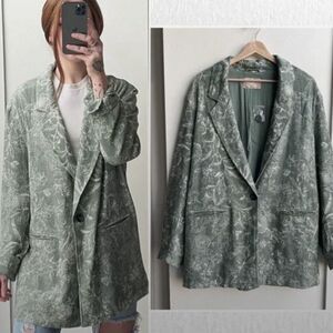 WE THE FREE - Free People RARE Beckett Green Floral Linen Blazer - Size XS